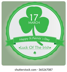 Colored background with a banner with text and a clover for patrick's day