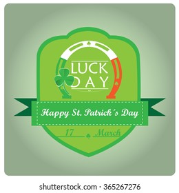 Colored background with a banner with text and a horseshoe for patrick's day
