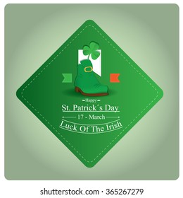 Colored background with a banner with text and a traditional shoe for patrick's day