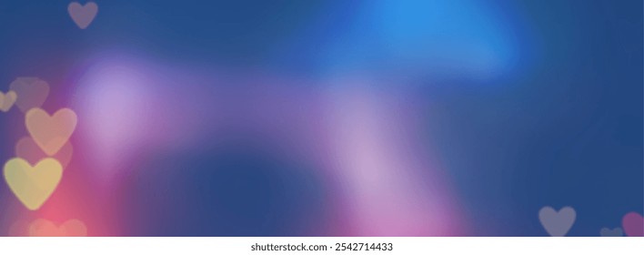 Fundo colorido azul e roxo com um amarelo corações e iluminação.