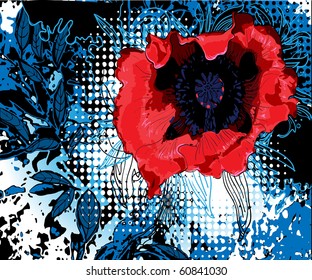 colored background with a bright large flowers poppy