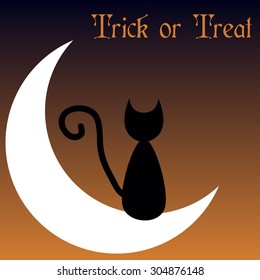 Colored background with a cat and the moon. Vector illustration