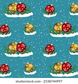 Colored background with Christmas balls.Vector seamless pattern with Christmas balls on fir branches.