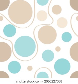 Colored background with circles and circles and smooth lines, flat cartoon drawing seamless. Contemporary design for fabric, packaging and wallpaper.