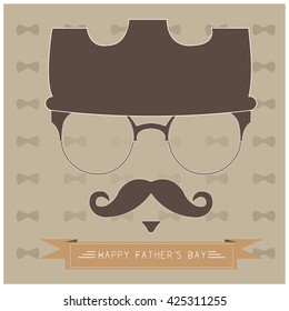 Colored background with a crown and hipster icons for father's day celebrations