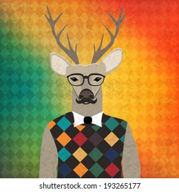 Colored background with a deer hipster
