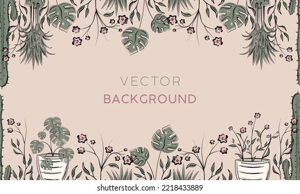 Colored background with different plants and leaves Vector illustration