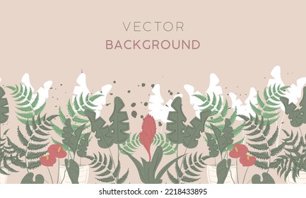 Colored background with different plants and leaves Vector illustration