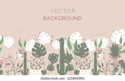 Fondo coloreado con diferentes plantas y hojas Ilustración vectorial