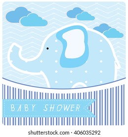 Colored background with an elephant icon and clouds