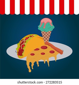 Colored background with fast food. Vector illustration