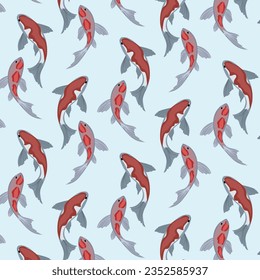 Colored background with fish.Goldfish on a colored background in a vector seamless pattern.