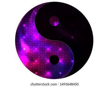 Colored background in the form of yin yang with a flower ornament. Trendy soft color backdrop. Cool original liquid theme. Violet and black fluid template for your poster, presentation, invitation.