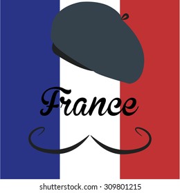 Colored background with the french flag and traditional elements. Vector illustration