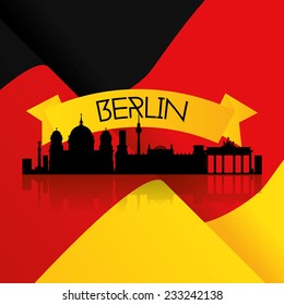 a colored background with the german flag and a cityscape of berlin