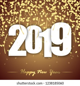 colored background with golden confetti for New Year party 2019