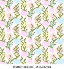 Colored background with green leaves.Vector seamless pattern with green leaves on a multicolored background.