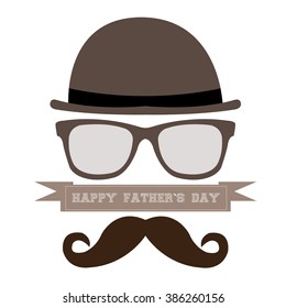 Colored background with a hat, glasses, a mustache and a ribbon with text for father's day