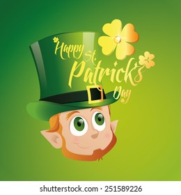a colored background with the head of an Irish elf for Patrick's day