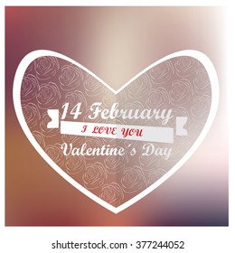 Colored background with a heart with text and a ribbon for valentine's day