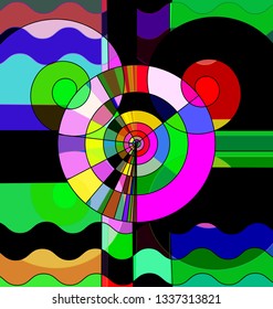 colored background image of abstract discks ans waves