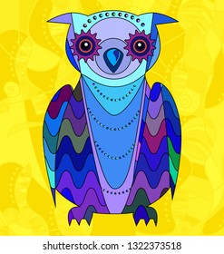 colored background image portrait of the abstract owl