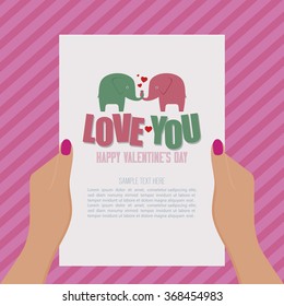 Colored background with an invitation card for valentine's day