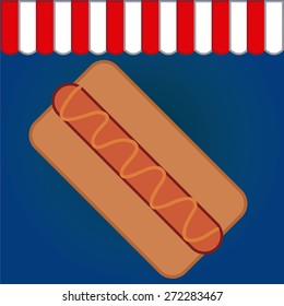 Colored background with an isolated hot dog. Vector illustration