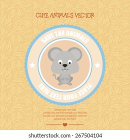 Colored background with an isolated label with a cute animal. Vector illustration