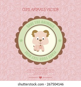 Colored background with an isolated label with a cute animal. Vector illustration