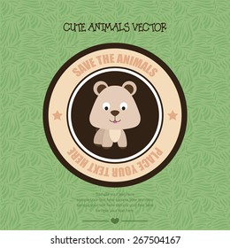 Colored background with an isolated label with a cute animal. Vector illustration