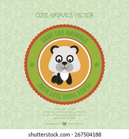 Colored background with an isolated label with a cute animal. Vector illustration