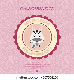 Colored background with an isolated label with a cute animal. Vector illustration