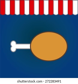 Colored background with an isolated roasted chicken. Vector illustration