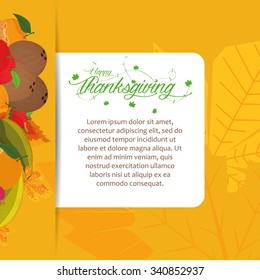 Colored background with leaves and text for thanksgiving day