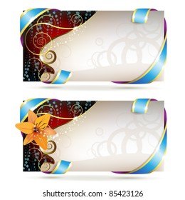 Colored background with lily and ribbon