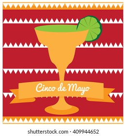 Colored background with a mexican cocktail and a ribbon with text