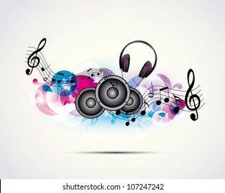 colored background music with headphones and speakers