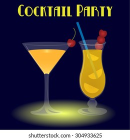 Colored background with a pair of cocktails. Vector illustration