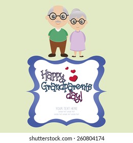 a colored background with a pair of grandparents and text