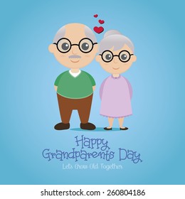 a colored background with a pair of grandparents and text