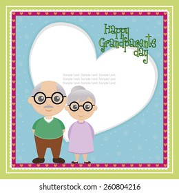 a colored background with a pair of grandparents and text