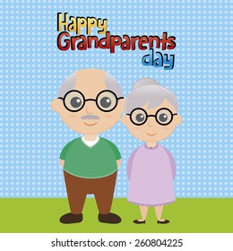 a colored background with a pair of grandparents and text