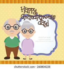 a colored background with a pair of grandparents and text