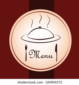 a colored background with a pair of silverwares and a menu icon