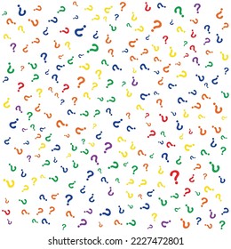 Colored background with question marks.