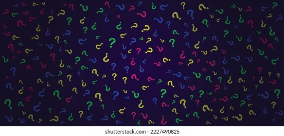 Colored background with question marks.