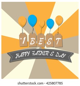 Colored background with a ribbon with text and balloons for father's day celebrations