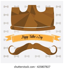 Colored background with a ribbon with text, a crown and a mustache for father's day celebrations