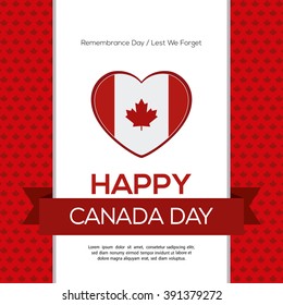 Colored background with a ribbon with text and a heart with the canadian flag